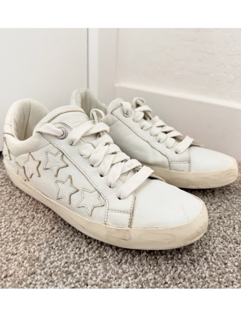 Zadig Voltaire Sneakers Size 7 EU 38 White Leather Distressed Star Alternative